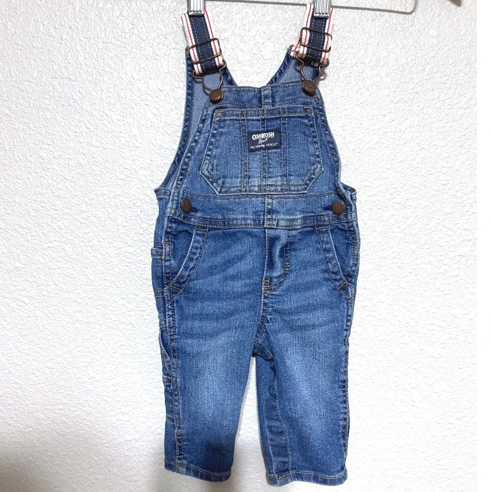 OshKosh Bgosh Denim Overalls Pants Baby Boys 6 Mo Medium Wash Vestbak‎ Striped